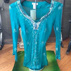 Turquoise silk blouse with camisole